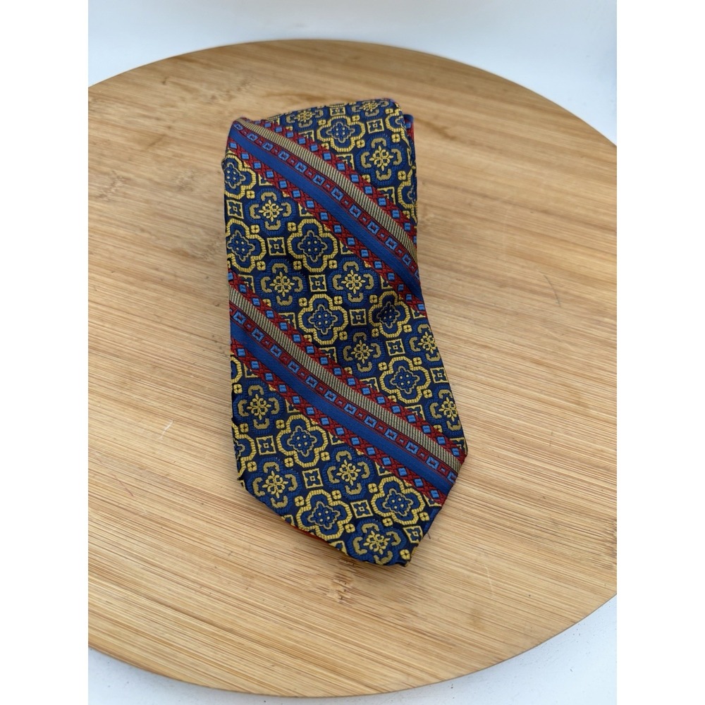 Wembley Vintage Mid Century Mens Neck Tie Blue Gold Red ‎ Geometric 60's-70's